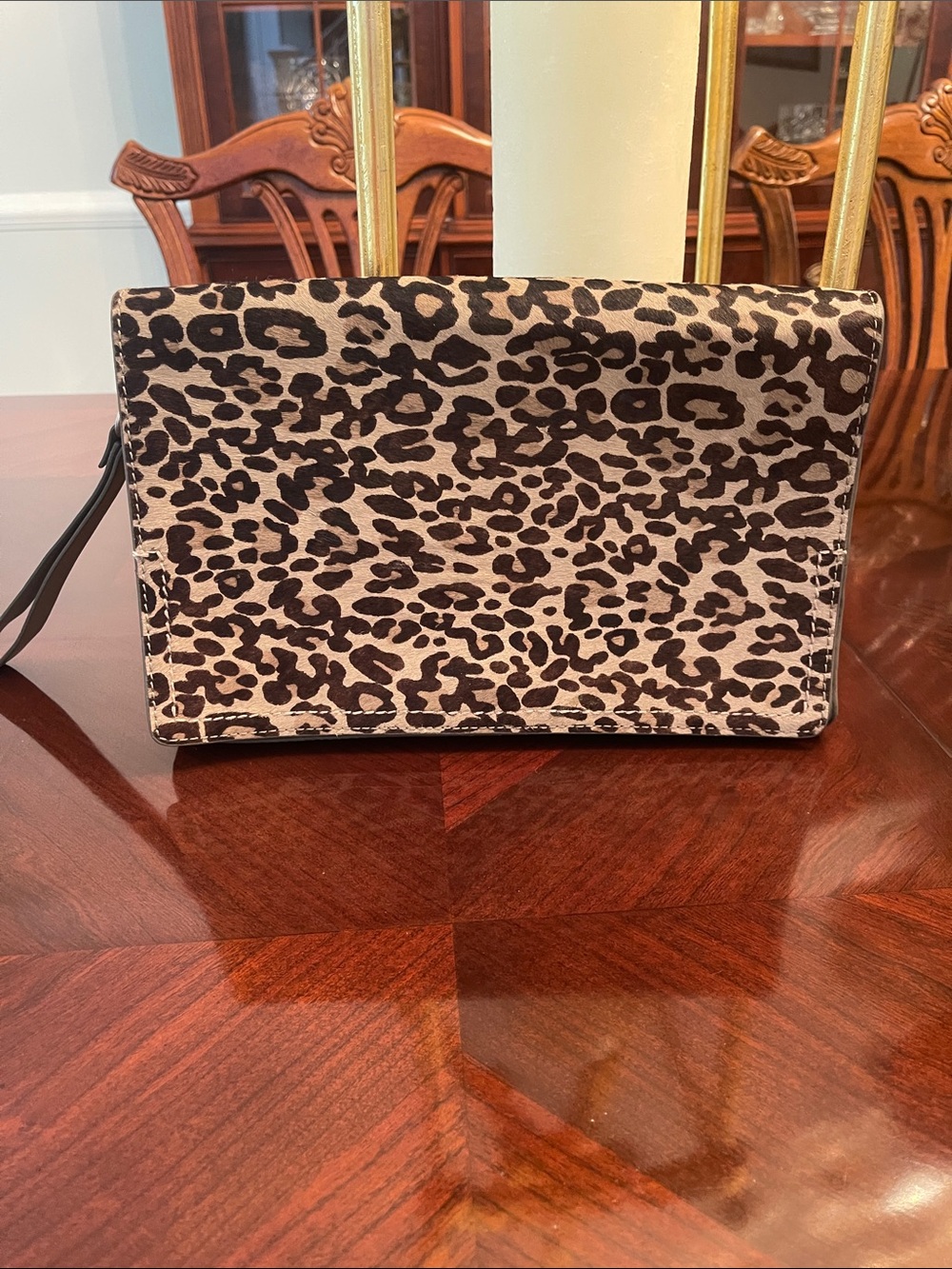Lucky Brand Leopard Print Wristlet Clutch - Black and Cream